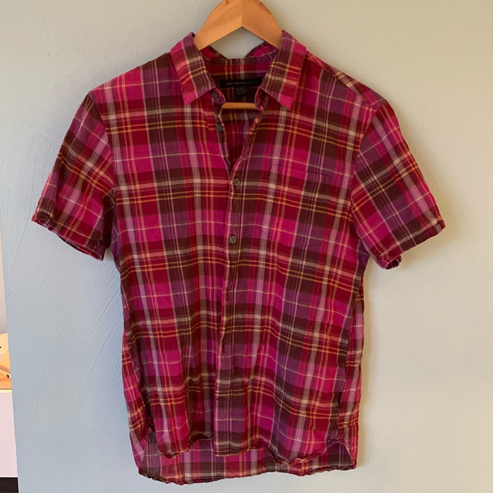 John Varvatos Pink Plaid Short Sleeve Shirt